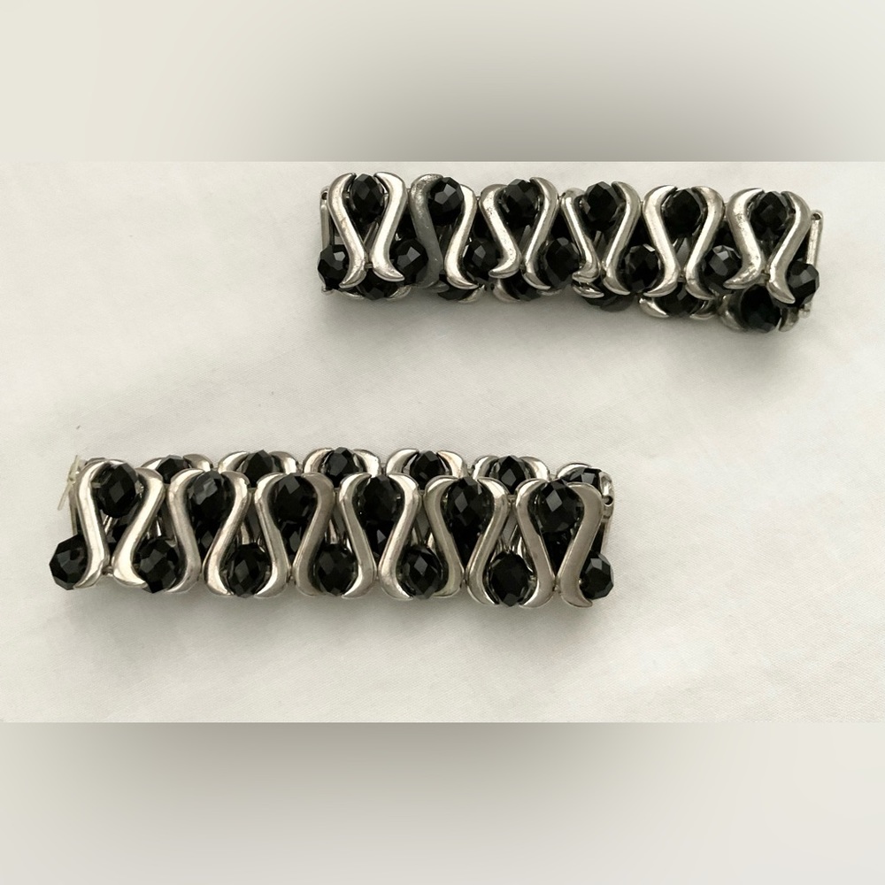 FAUX BEADED BLACK RHINESTONE AND METAL BRACELETS - NEW